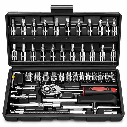 Caixa De Ferramentas + Jogo De Chave Para Moto Caixa De Ferramentas Completa Reversível Soquetes Maleta